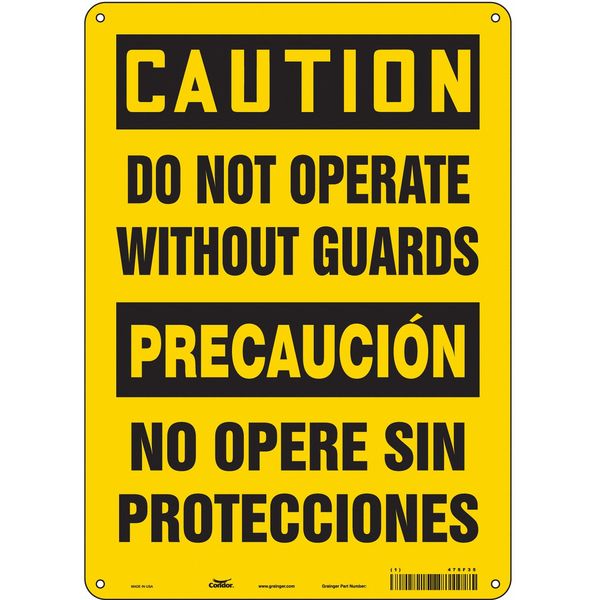 Safety Sign, 14 in Height, 10 in Width, Polyethylene, Vertical Rectangle, English, Spanish, 475F35
