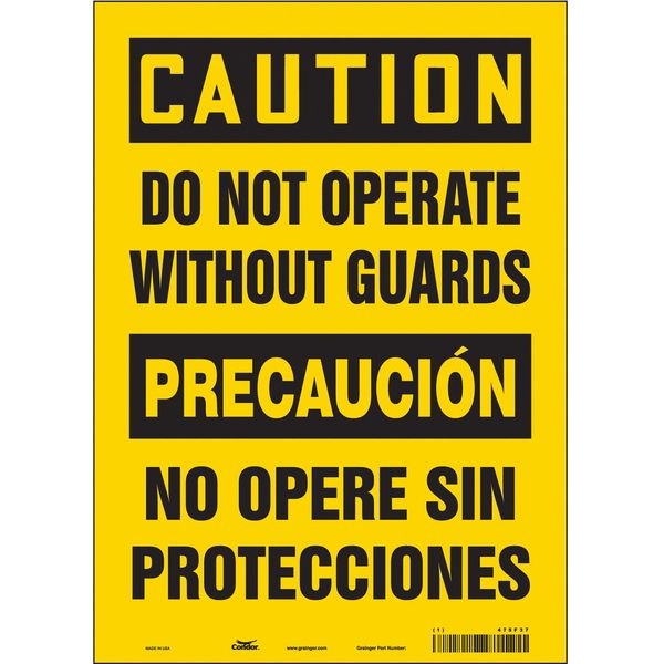 Safety Sign, 14 in Height, 10 in Width, Vinyl, Vertical Rectangle, English, Spanish, 475F37