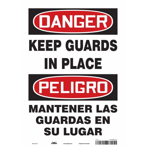 Safety Sign, 14 in Height, 10 in Width, Vinyl, Vertical Rectangle, English, Spanish, 475G13