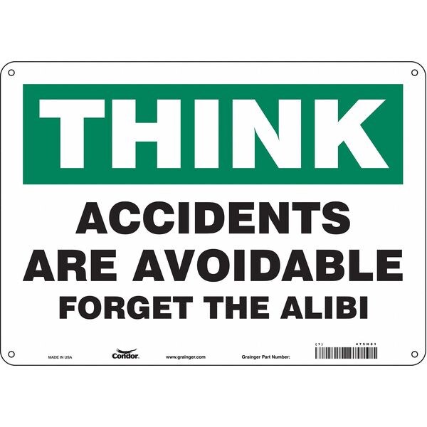 Safety Sign, 10 in Height, 14 in Width, Polyethylene, Horizontal Rectangle, English, 475H81