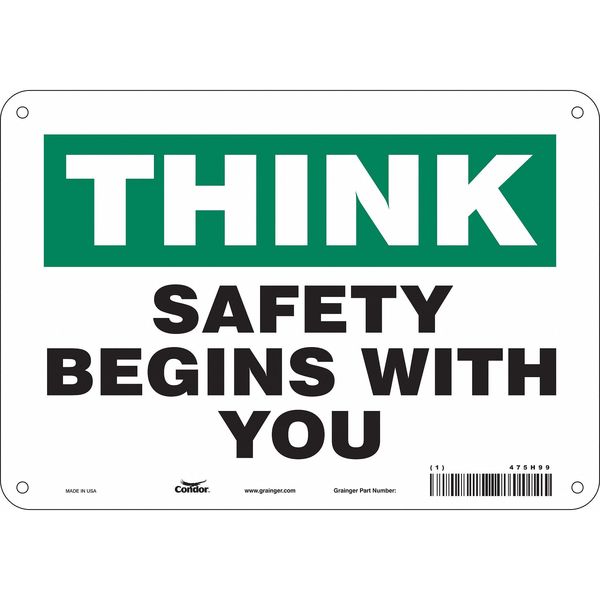 Safety Sign, 7 in Height, 10 in Width, Polyethylene, Vertical Rectangle, English, 475H99