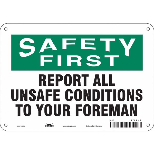 Safety Sign, 7 in Height, 10 in Width, Polyethylene, Vertical Rectangle, English, 475H43