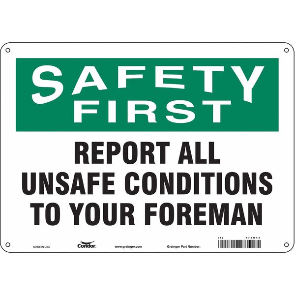 Safety Sign, 10 in Height, 14 in Width, Polyethylene, Horizontal Rectangle, English, 475H44
