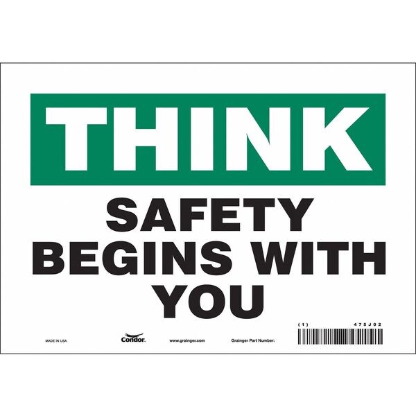 Safety Sign, 7 in Height, 10 in Width, Vinyl, Vertical Rectangle, English, 475J02