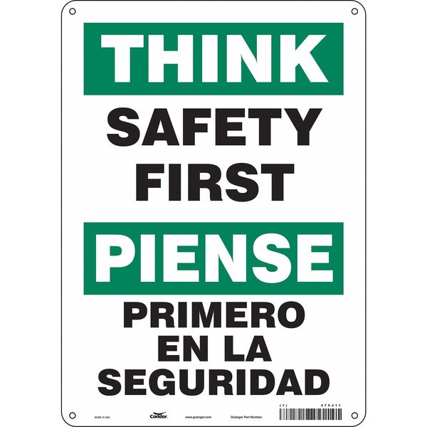 Safety Sign, 14 in Height, 10 in Width, Polyethylene, Vertical Rectangle, English, Spanish, 475J11