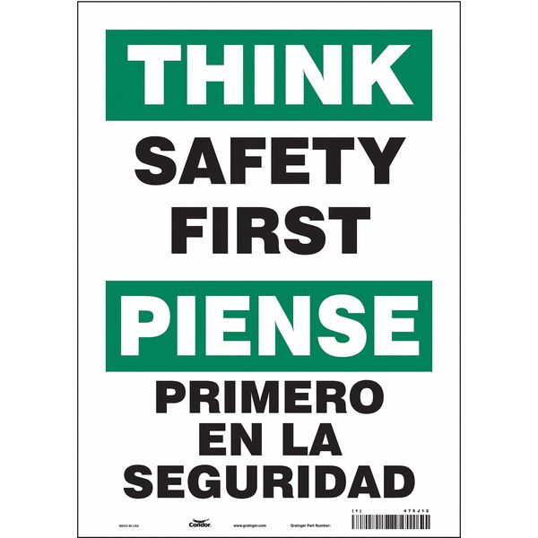 Safety Sign, 14 in Height, 10 in Width, Vinyl, Vertical Rectangle, English, Spanish, 475J12