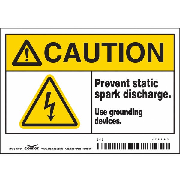 Safety Sign, 3 1/2 in Height, 5 in Width, Vinyl, Horizontal Rectangle, English, 475L83