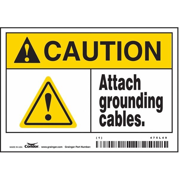 Safety Sign, 3 1/2 in Height, 5 in Width, Vinyl, Horizontal Rectangle, English, 475L49