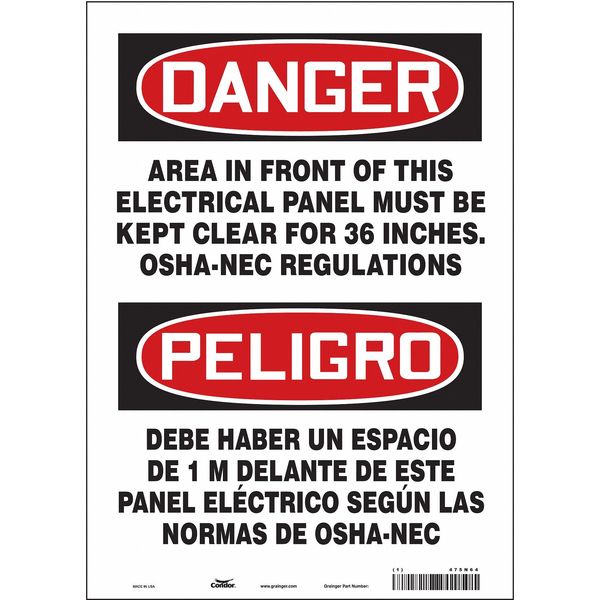 Safety Sign, 14 in Height, 10 in Width, Vinyl, Vertical Rectangle, English, Spanish, 475N64