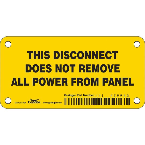 Safety Sign, 2 1/4 in Height, 4 1/2 in Width, Vinyl, Horizontal Rectangle, English