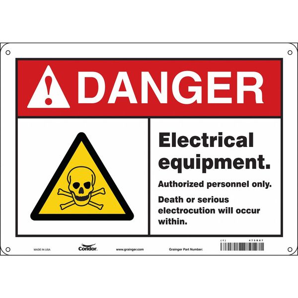 Safety Sign, 10 in Height, 14 in Width, Polyethylene, Horizontal Rectangle, English, 475R87