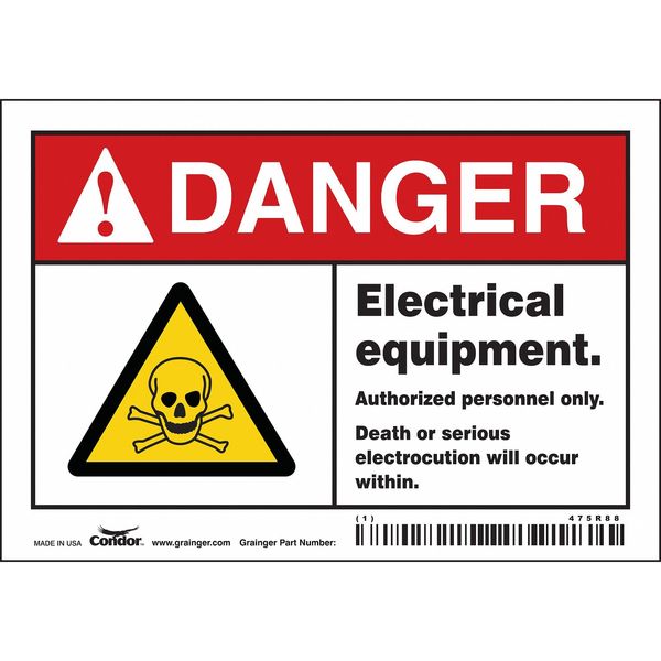 Safety Sign, 3 1/2 in Height, 5 in Width, Vinyl, Horizontal Rectangle, English, 475R88