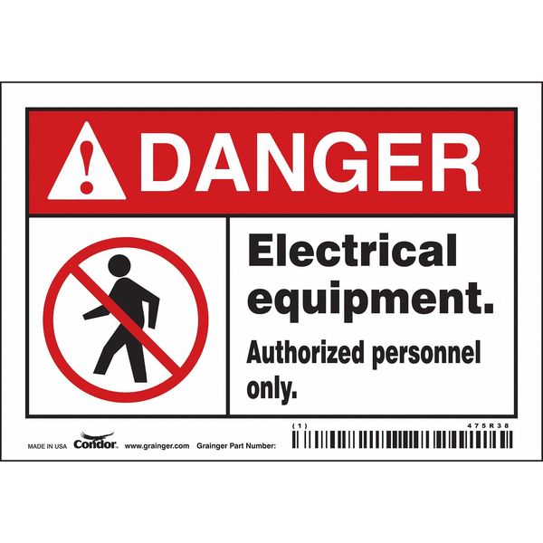 Safety Sign, 3 1/2 in Height, 5 in Width, Vinyl, Horizontal Rectangle, English, 475R38