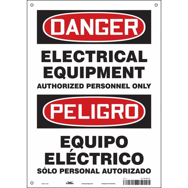 Safety Sign, 14 in Height, 10 in Width, Vinyl, Vertical Rectangle, English, Spanish, 475R56