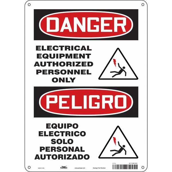 Safety Sign, 14 in Height, 10 in Width, Polyethylene, Vertical Rectangle, English, Spanish, 475R60