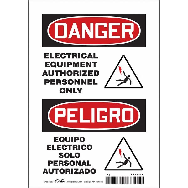 Safety Sign, 10 in Height, 7 in Width, Vinyl, Horizontal Rectangle, English, Spanish, 475R61