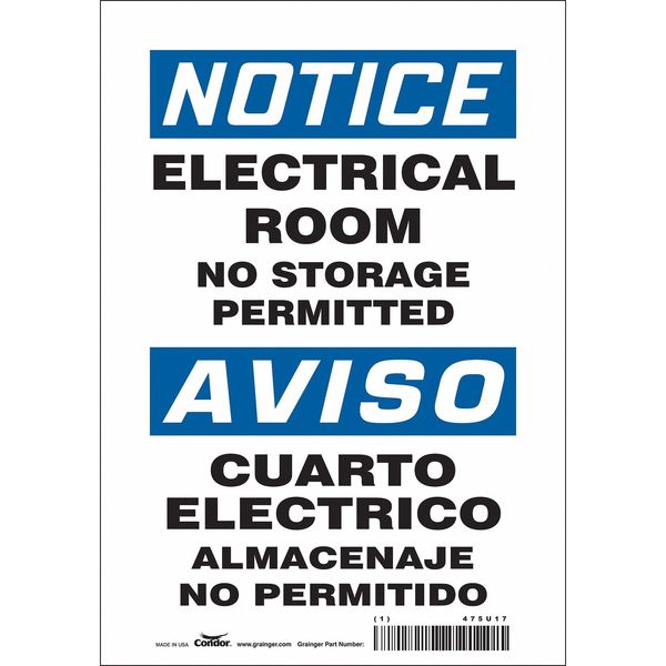 Safety Sign, 10 in Height, 7 in Width, Vinyl, Horizontal Rectangle, English, Spanish, 475U17