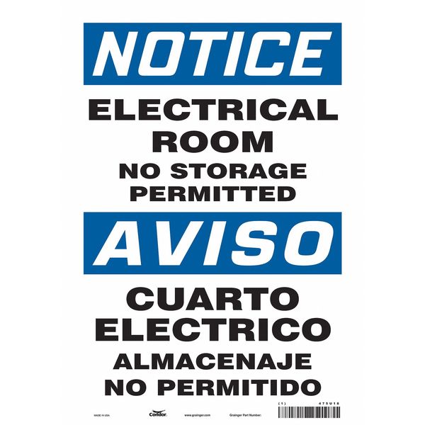 Safety Sign, 14 in Height, 10 in Width, Vinyl, Vertical Rectangle, English, Spanish