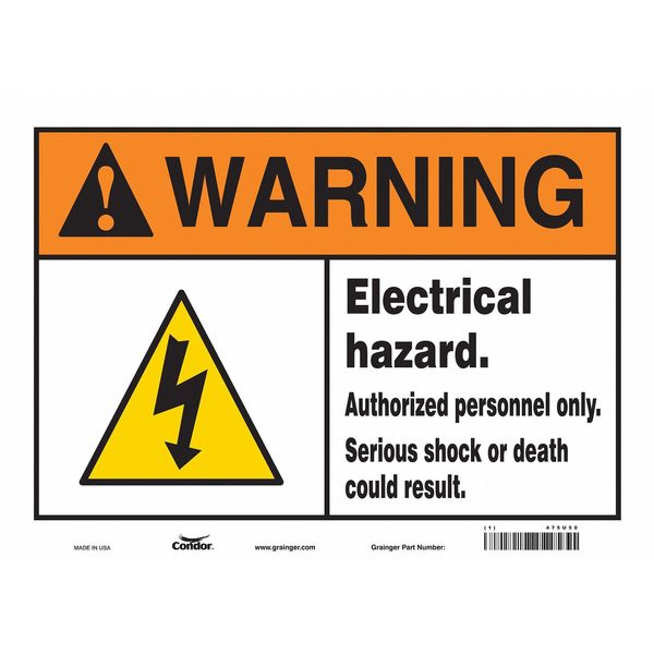 Safety Sign, 10 in Height, 14 in Width, Vinyl, Horizontal Rectangle, English, 475U50