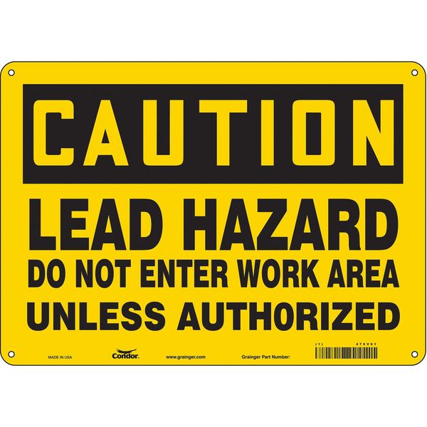 Safety Sign, 10 in Height, 14 in Width, Polyethylene, Horizontal Rectangle, English, 475V61