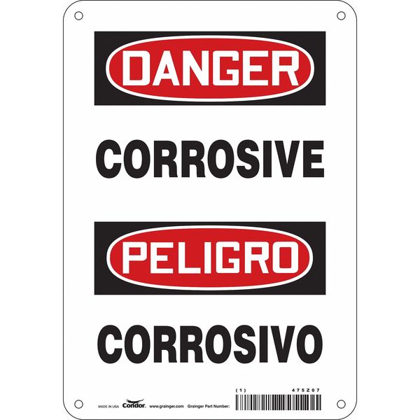 Chemical Sign, 10 in Height, 7 in Width, Polyethylene, Horizontal Rectangle, English, Spanish