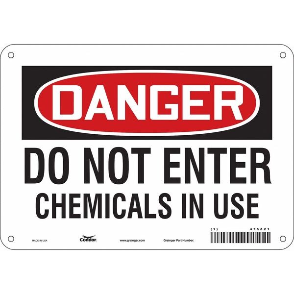 Chemical Sign, 7 in H, 10 in W, Polyethylene, Vertical Rectangle, English, 475Z21