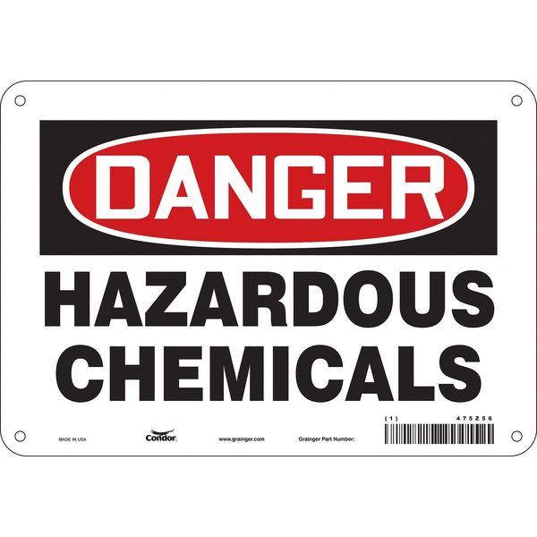 Chemical Sign, 7 in H, 10 in W, Polyethylene, Vertical Rectangle, English, 475Z56