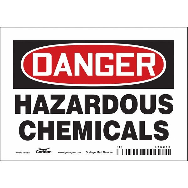 Chemical Sign, 5 in H, 7 in W, Vinyl, Horizontal Rectangle, English, 475Z58