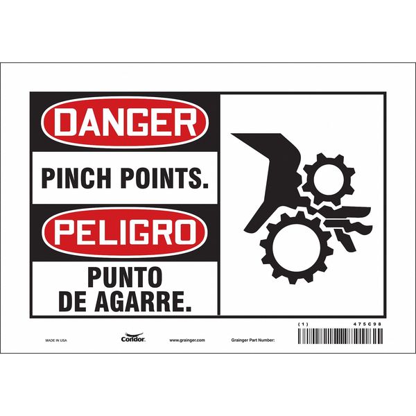 Safety Sign, 7 in Height, 10 in Width, Vinyl, Vertical Rectangle, English, Spanish, 475C98
