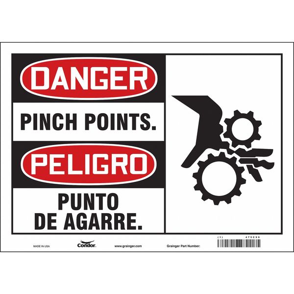 Safety Sign, 10 in Height, 14 in Width, Vinyl, Horizontal Rectangle, English, Spanish, 475C99