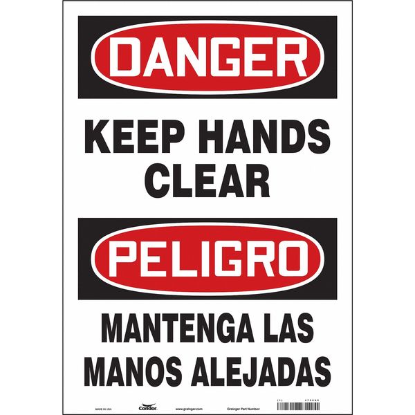 Safety Sign, 20 in Height, 14 in Width, Vinyl, Vertical Rectangle, English, Spanish