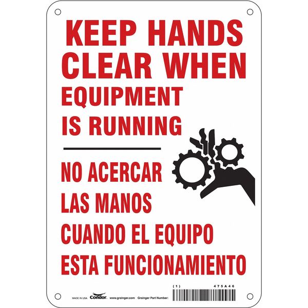 Safety Sign, 10 in Height, 7 in Width, Polyethylene, Horizontal Rectangle, English, Spanish