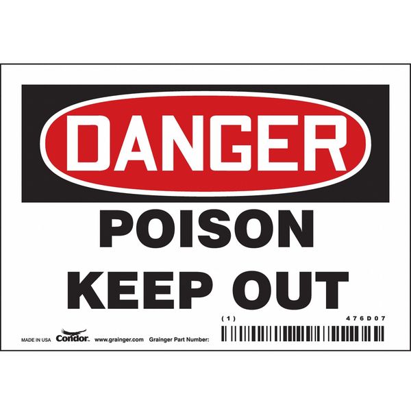 Chemical Sign, 3 1/2 in H, 5 in W, Vinyl, Horizontal Rectangle, English, 476D07