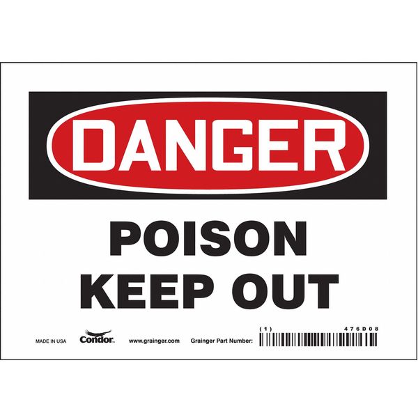Safety Sign, 5 in Height, 7 in Width, Vinyl, Horizontal Rectangle, English, 476D08