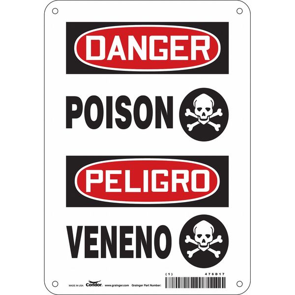 Safety Sign, 10 in H, 7 in W, Polyethylene, Horizontal Rectangle, English, Spanish, 476D17