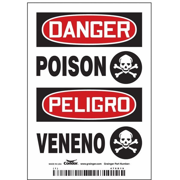 Safety Sign, 5 in Height, 3 1/2 in Width, Vinyl, Vertical Rectangle, English, Spanish