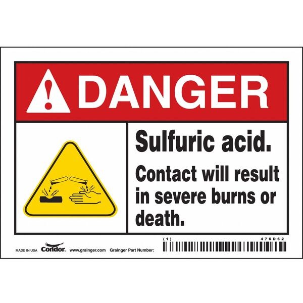 Safety Sign, 3 1/2 in Height, 5 in Width, Vinyl, Horizontal Rectangle, English, 476D62