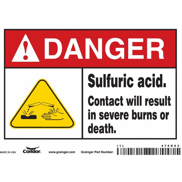 Chemical Sign, 5 in H, 7 in W, Vinyl, Horizontal Rectangle, English, 476D63