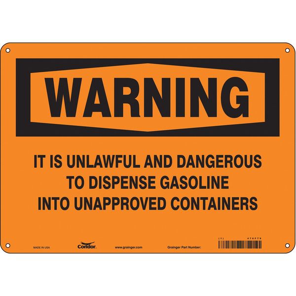 Chemical Sign, 10 in H, 14 in W, Polyethylene, Horizontal Rectangle, English, 476F79