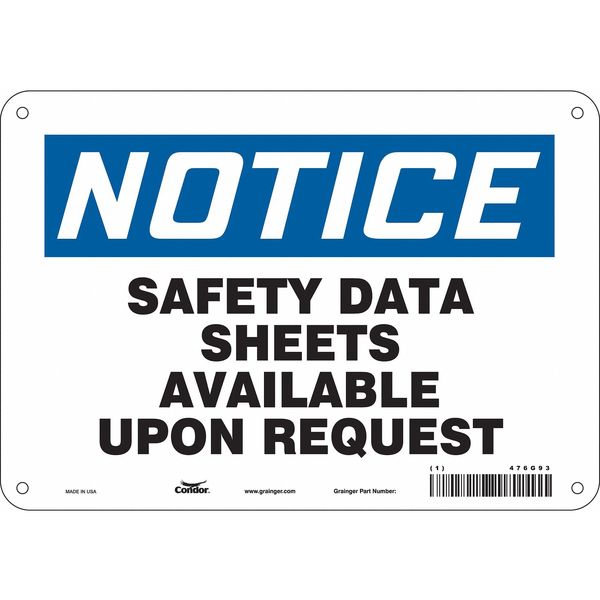 Safety Sign, 7 in Height, 10 in Width, Polyethylene, Vertical Rectangle, English, 476G93