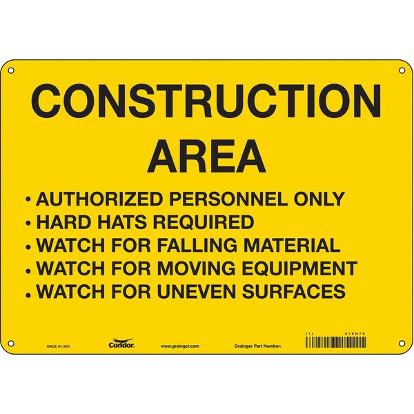 Safety Sign, 10 in Height, 14 in Width, Polyethylene, Horizontal Rectangle, English, 476H70