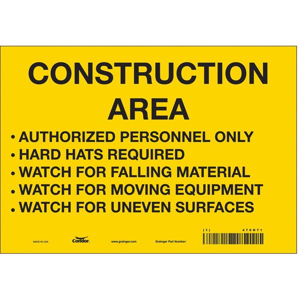 Safety Sign, 7 in Height, 10 in Width, Vinyl, Vertical Rectangle, English, 476H71