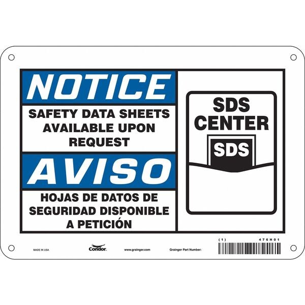 Safety Sign, 7 in Height, 10 in Width, Polyethylene, Vertical Rectangle, English, Spanish