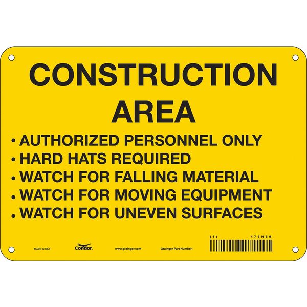 Safety Sign, 7 in Height, 10 in Width, Polyethylene, Vertical Rectangle, English, 476H69