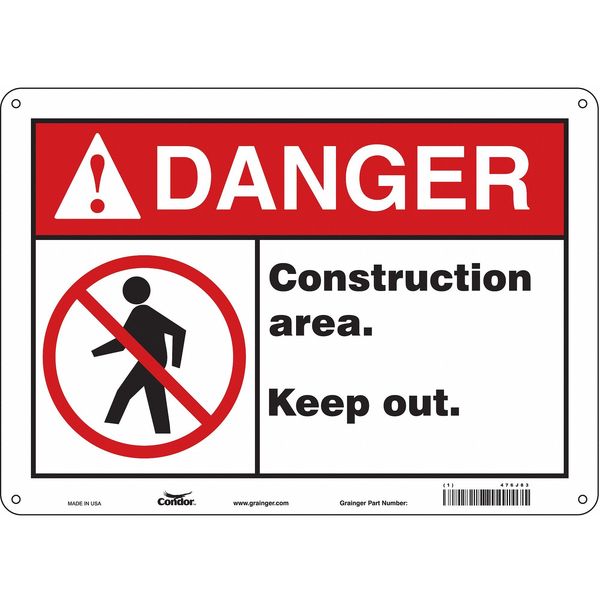 Safety Sign, 10 in Height, 14 in Width, Polyethylene, Horizontal Rectangle, English, 476J83