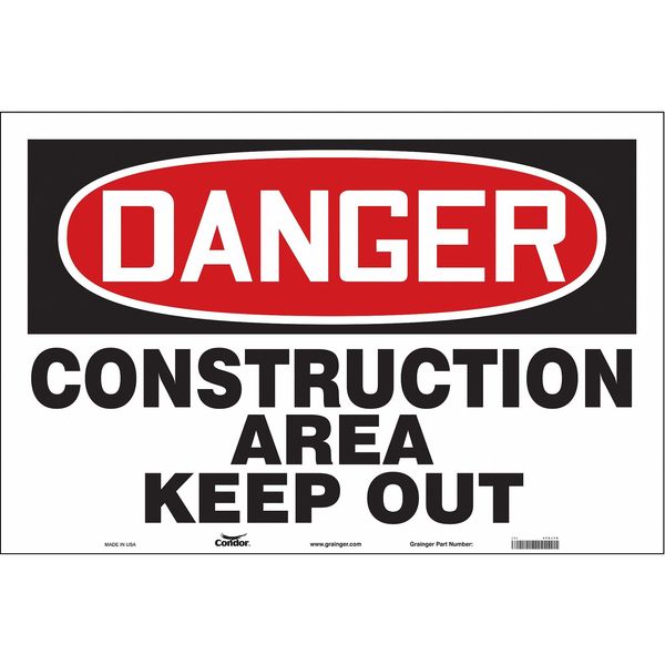 Safety Sign, 24 in Height, 36 in Width, Polyethylene, Horizontal Rectangle, English