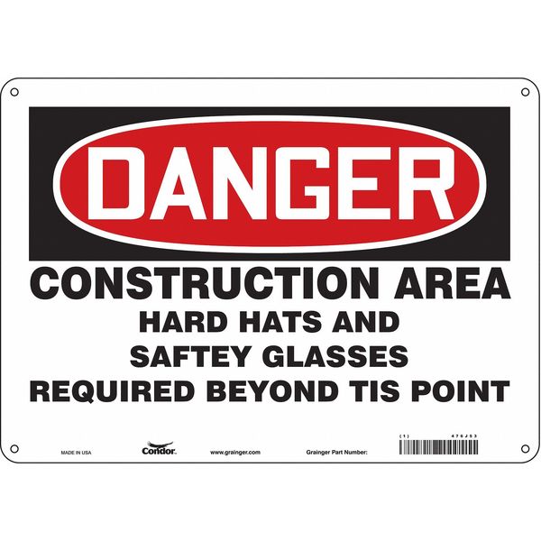 Safety Sign, 10 in Height, 14 in Width, Polyethylene, Horizontal Rectangle, English, 476J53