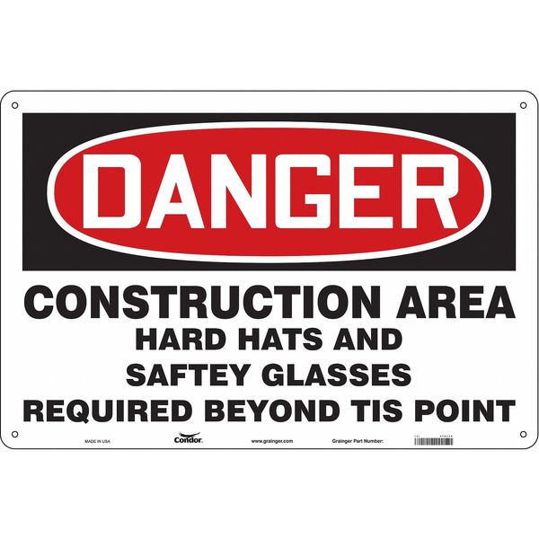 Safety Sign, 24 in H, 36 in W, Polyethylene, Horizontal Rectangle, English, 476J54