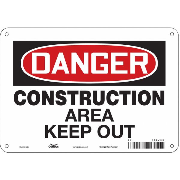 Safety Sign, 7 in Height, 10 in Width, Polyethylene, Vertical Rectangle, English, 476J68