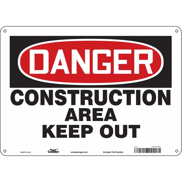 Safety Sign, 10 in Height, 14 in Width, Polyethylene, Horizontal Rectangle, English, 476J69